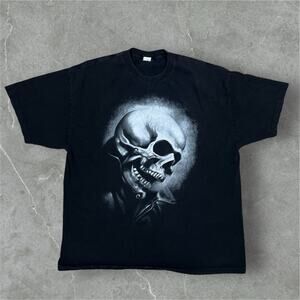 Vintage Marvel Mad Engine Ghost Rider Big Skull Black T-Shirt XXL 2XL Y2K